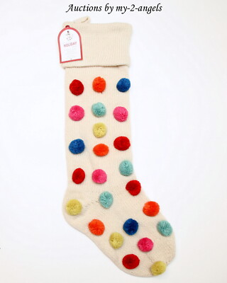 NWT Pottery Barn Kids POM POM MERRY & BRIGHT Christmas Stocking NO MONOGRAM NAME-image