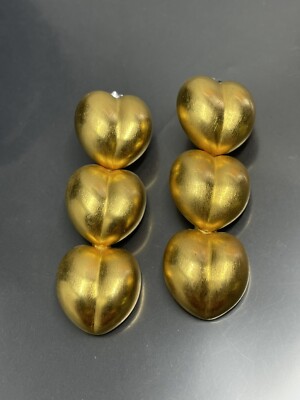 Vintage Signed Clara Studio 3 GoldTone Matte Hearts 2.3” Post Dangle Earrings-image
