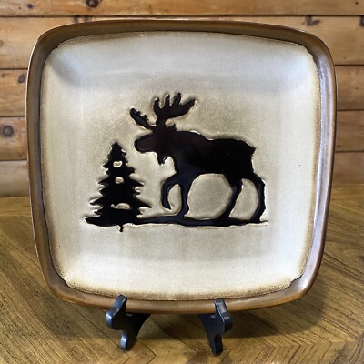 Woodland Home Studio Collection Brown Moose And Tree Square Platter-image
