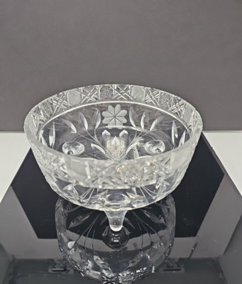 Vintage Heavy Cut Crystal Footed Serving Bowl Oval Shaped Floral Accent-image