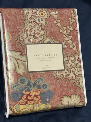 Pottery Barn FLORENTINE FLORAL King Cotton Duvet Cover NEW HTF-image