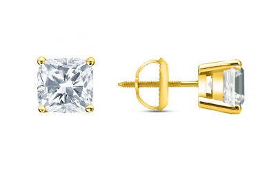 1 Ct Cushion Cut Created Diamond Real 14K Yellow Gold Earrings Studs Screw Back-image