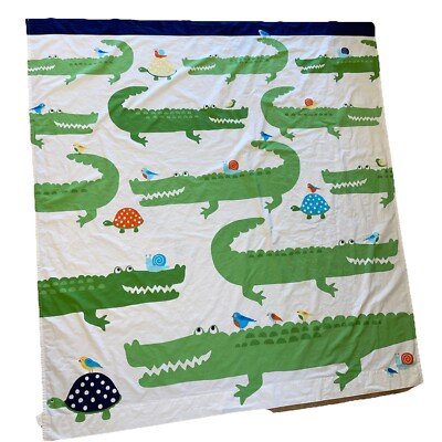 POTTERY BARN KIDS Green White CROCODILE Alligator Cotton Duck SHOWER CURTAIN-image