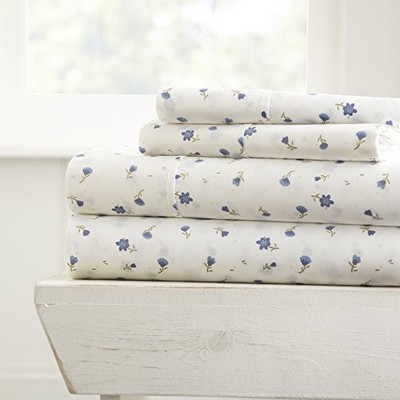  4 Piece Sheet Set Patterned Queen Soft Floral Light Blue-image