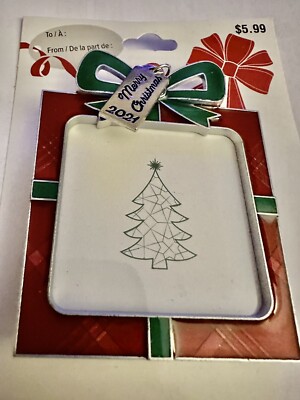 NEW Tree Ornament Photo Picture Frame “2021” Red & Green Shaped Like A Present.-image