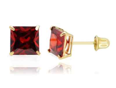 Solid 14K Yellow Gold Square Princess Cut CZ Birthstone Stud Earrings All Sizes-image