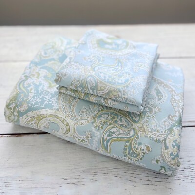 RARE Pottery Barn Sienna Paisley Duvet Cover Blue Green QUEEN & 2 STANDARD Shams-image
