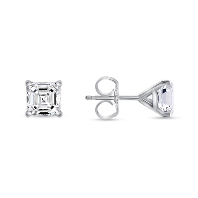 3/4 Ct Asscher Lab Grown Diamond Earrings Studs 14K White Gold F/VS Martini Push-image