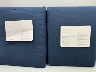 Pottery Barn Belgian Flax Linen Sham Set Of 2 Standard Midnight Blue #G171-image