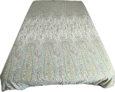 Pottery Barn Colette Paisley Duvet Green Beige Blue Brown Reversible Full/Queen-image