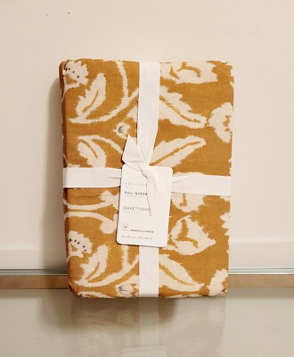 Pottery Barn Zama Print Duvet Cover Full / Queen Mustard NEW-image