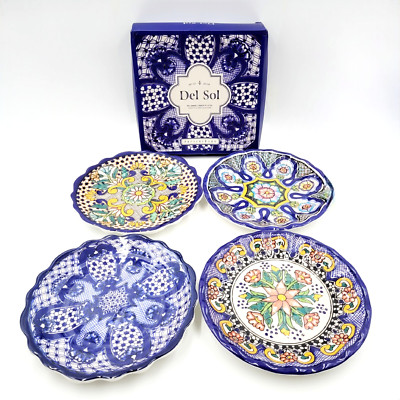 Pottery Barn Del Sol Melamine Dinner Plates Set of 4 Mixed Design NEW-image