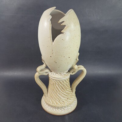 Studio Art Pottery Contemporary Egg Vase Plater Hand Made Stoneware 13 inches-image