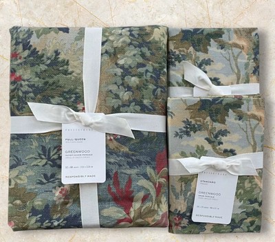New Pottery Barn GREENWOOD Percale Full/Queen Duvet & Standard Shams Multicolor-image