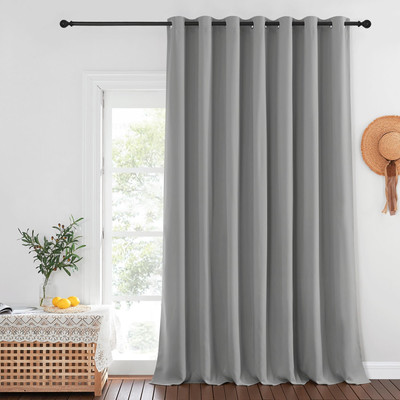 Silver Gray Sliding Door Curtains 108 inches Long - Grommet Blackout Light & ...-image