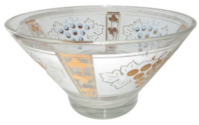 Vintage Anchor Hocking Gold Grapes Leaf  Glass Chip & Dip Bowl Large-image