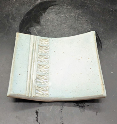 Vintage Studio Art Pottery Blue Textured Miniature Tray 5.5