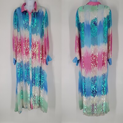 Retrofete Dessa Dress in Unicorn Dip Dye Pink Blue Sequin Size S Oversized-image