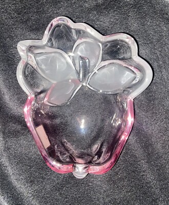 Studio Nova W. Germany Crystal Apple Shaped Dish Pink Clear Body, Frosted Leaves-image