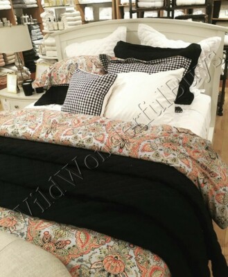 Pottery Barn Florentine Duvet Cover Blue Queen Floral Gingham No Shams *Read-image