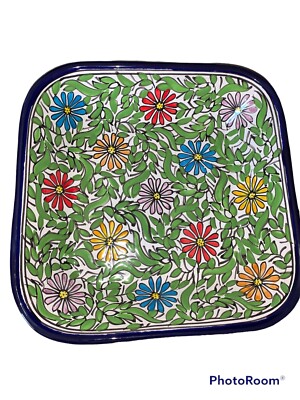 Studio Art Ceramic Hand Painted Multicolor Square Casserole Dish Bowl Floral-image