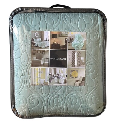 Madison Park Mansfield Seafoam King/Cal King 3pc Quilted Reversible Coverlet Set-image