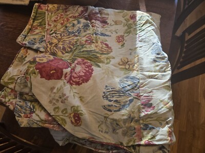 Pottery Barn King Duvet Cover Floral Mums Flowers Green Red Yellow-image