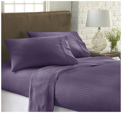 ienjoy Home Embossed 4 Piece Sheet Set, California King, Stripe Purple-image