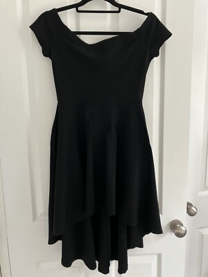 Black Dip Hem Off Shoulder Skater dress, size L-image