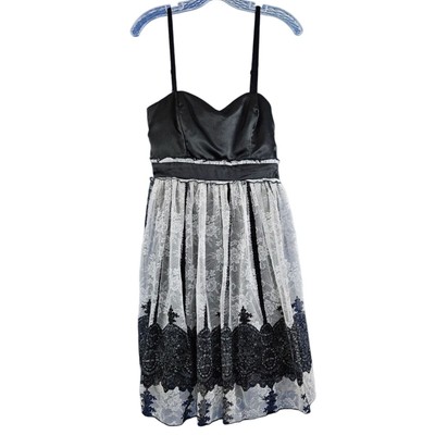 EUC Y2K Studio Y Sweetheart Lace Fairy Babydoll Mini Dress Sz. M Black White-image