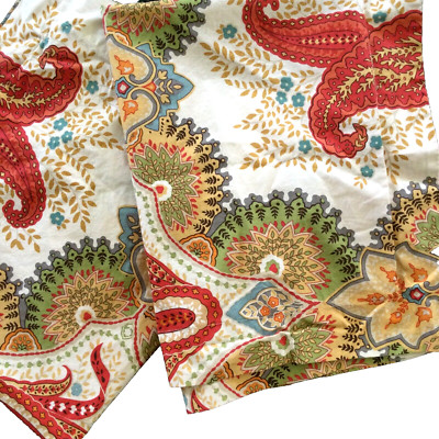 2 Pottery Barn Pillow Cover Shams Orange Green Fanciful Paisleys French 26