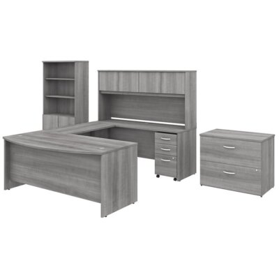Studio C 72W x 36D U Shaped Desk with Storage and Hutch in Gray -Engineered Wood-image