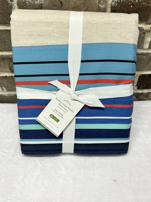 1 Pottery Barn Harbor Stripe Border Cotton Linen King/Cali King Duvet Cover NEW-image