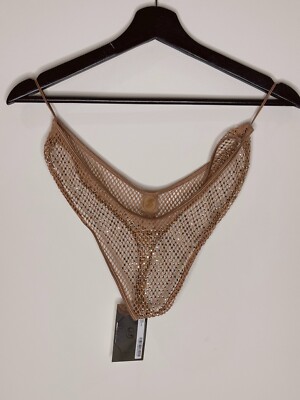 Skims x Swarovski Stretch Net Dipped Thong Crystals Bubble Gum Gold Large-image