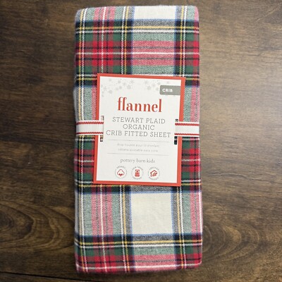POTTERY BARN FLANNEL STEWART PLAID ORGANIC CRIB FITTED SHEET-image