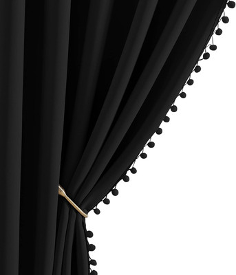 Living Room Blackout Pom Pom Curtains, Pretty Rod Pocket Thermal Insulated Solid-image