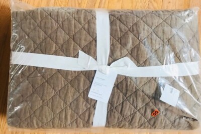 Pottery Barn Belgian Flax Linen Quilt Toffee Brown Queen 2 Euro Sham Diamond🦩-image