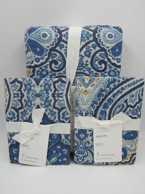 Pottery Barn Beale Paisley Percale Duvet Cover Queen W/ 2 Standard Blue #N196-image