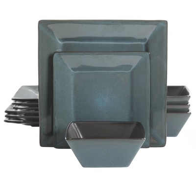 Gibson Studio Chelsea Lane 12 Piece Hard Square Stoneware Dinnerware Set in Blue-image