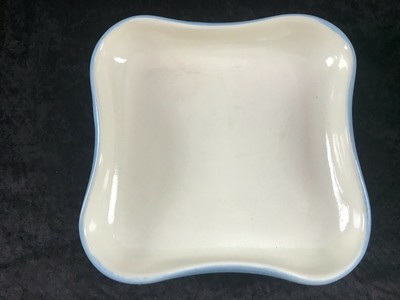 vintage Art Studio Pottery Square Pinched Edge Dish White Blue 7
