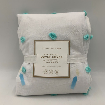 Pottery Barn Teen Tufted Dot Duvet Cover Teal Blue Twin #7453B READ-image