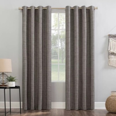 Sun Zero Kline Burlap Weave Blackout Single Grommet Curtain Panel 52