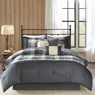 7 Piece Herringbone Comforter Set Grey King-image
