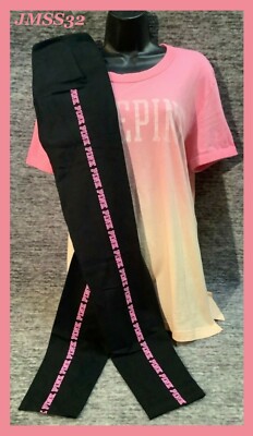 Victoria's Secret Pink Ombre Dip Dye Campus Tee Shirt + Leggings Set Peach L NWT-image