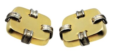 Vintage Clara Studio Earrings 1994 for Asymmetry Gold Tone Large Chunky Clip Ons-image