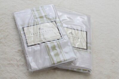 Set of 2 New Pottery Barn Green Windowpane Std Shams Linen Blend-image