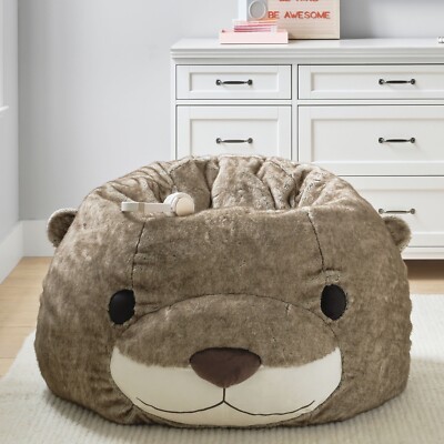 Pottery Barn Teen Otter Critter Faux Fur Beanbag SlipCover 3D Large NWT So Cute-image