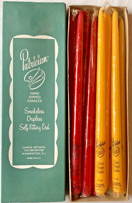Vintage Patrician Premium Hand Dipped 15 inch Taper Candles Autumn Yellow & Red-image