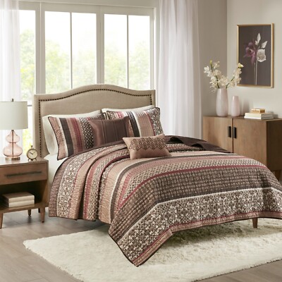 Madison Park Princeton 5 Piece Jacquard Quilt Set with Throw Pillows-image