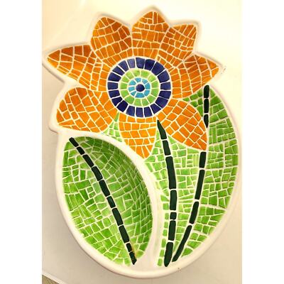 CHIP & DIP/SAUCE-COOKS CLUB-Sunflower-Mosaic-Large-Green-Orange-2 Sections-image